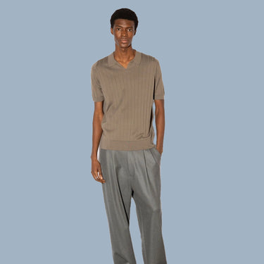 John Smedley Roper Ribbed Polo - Light Brown