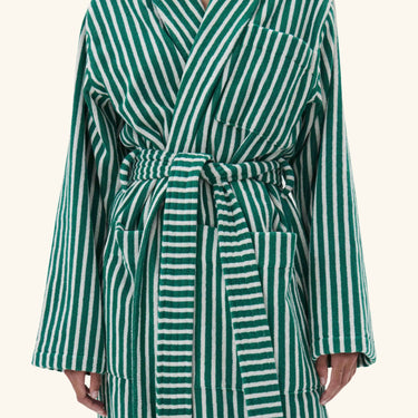 Tekla Classic Bathrobe - Striped - Teal Green