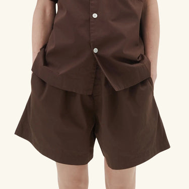 Tekla Cotton Poplin Shorts - Brown